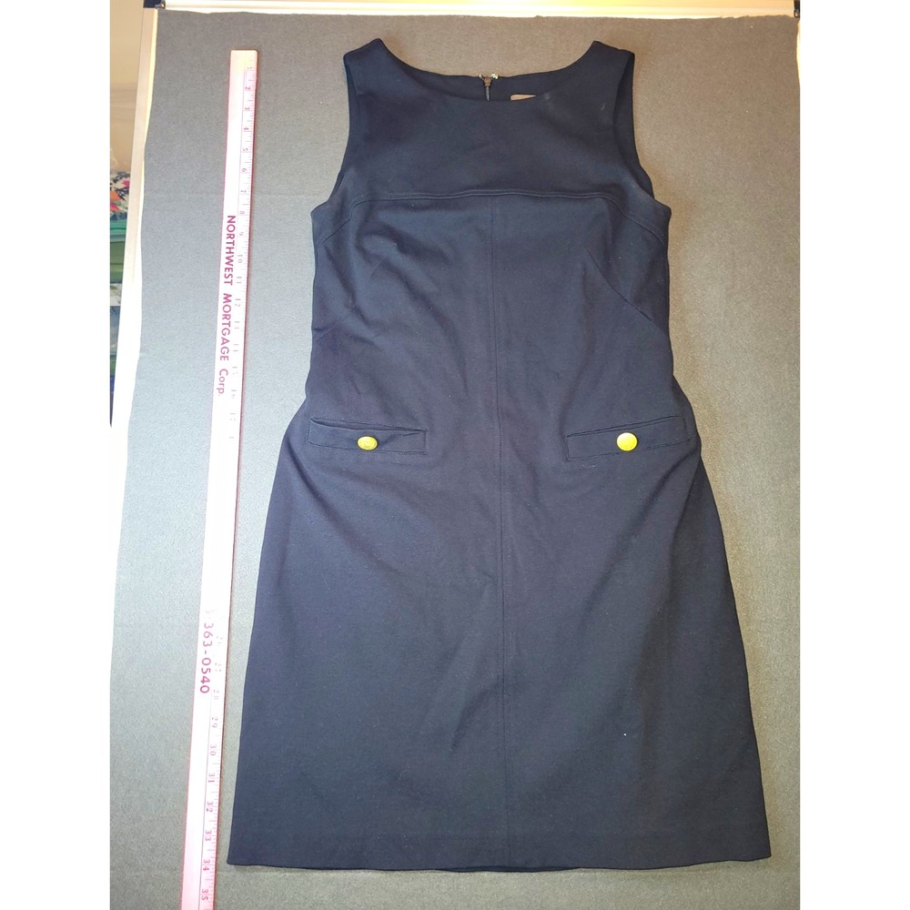Vince Camuto Black Solid Knit Sheath Knee Dress Sleeveless Round Neck Zip 6